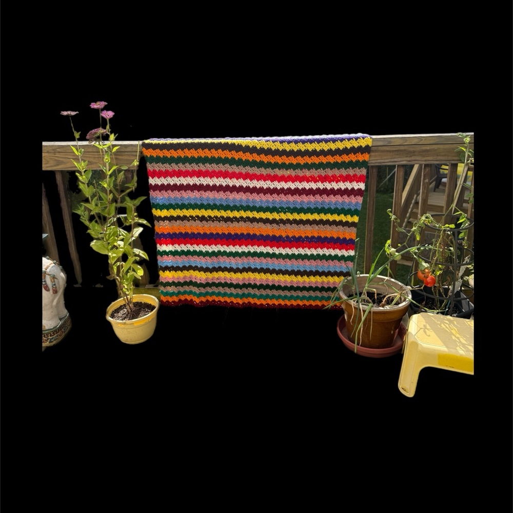 Vintage Rainbow Colorful Striped Afghan Striped Blanket 68” x 41” Handmade Throw